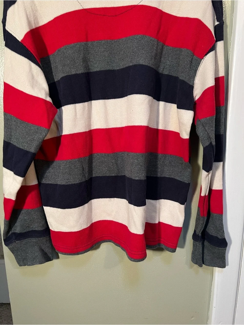 Vintage Gap Kids Sz XXL Crewneck Sweater White Navy Blue Red Gray Stripes Cotton